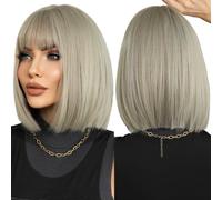 Parrucca Donna Parrucca bionda corta diritta Ombre for le donne Parrucche di capelli neri alla moda for feste quotidiane con frangia soffice(D-121-1)