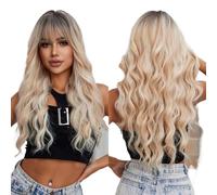 Parrucca Donna Parrucca bionda lunga grigia for le donne ondulata Ombre con frangia Festa quotidiana(LC8155-3)