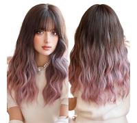 Parrucca Donna Parrucca bionda ondulata lunga for le donne Parrucche for capelli da festa quotidiana con parrucca frangia(MW0356-1)