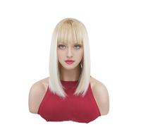 Parrucca Donna Parrucca da 15 pollici con lunghezza della spalla bionda sfumata for le donne frangia, sostituzione dei capelli, festa di nozze quotidiana