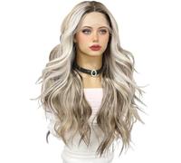 Parrucca Donna Parrucca da donna for feste in pizzo fatta a mano grigia Colore sfumato Capelli ricci a onda grande quotidiana