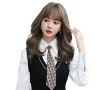 Parrucca Donna Parrucca marrone da donna lunga ondulata for le donne Parrucche lunghe ondulate festa quotidiana con frangia soffice(C-0381-1)