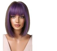 Parrucca Donna Parrucche Bob corte vino rosso for parrucche da donna con parrucca resistente al calore frangia spessa(LC2080-7)