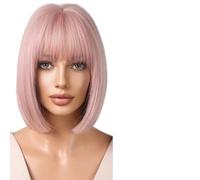 Parrucca Donna Parrucche corte diritte Parrucca di capelli rosa con frangia for donna carina(LC1059-1)
