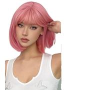 Parrucca Donna Parrucche corte diritte Parrucca di capelli rosa con frangia for donna carina(WL1139-1)