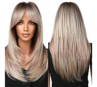 Parrucca Donna Parrucche marroni Parrucca lunga diritta con frangia Parte centrale quotidiana marrone Resistente al calore(LC2068-12)