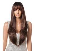 Parrucca Donna Parrucche marroni Parrucca lunga diritta con frangia Parte centrale quotidiana marrone Resistente al calore(LC2157-1)