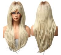Parrucca Donna Parrucche ondulate lunghe bionde castano chiaro cenere con frangia for capelli da festa quotidiane for le donne(LC018-1)