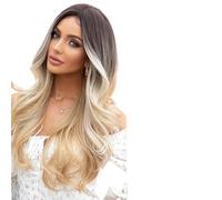 Parrucca Donna Parrucche ondulate lunghe for capelli ondulati con radici bianche bionde marroni for le donne Parte centrale(Lc033-1)