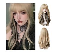 Parrucca Donna Parrucche sintetiche for capelli ricci ondulati lunghi con frangia, parrucche bionde con riflessi neri Lolita for cosplay, parrucche naturali resistenti al calore for donne e ragazze Hu