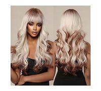 Parrucca Donna Parrucche sintetiche ondulate lunghe in fibra resistente al calore naturale for feste cosplay giornaliere con frangia Parrucche castane biondo platino for donna Parrucca Naturale (Colo