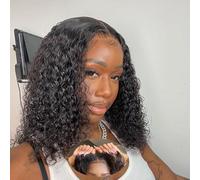 Parrucca Donna Ricci Short Bob Human Hair Wig for Women 5x5 Deep Curly Lace Wigs Human Hair Glueless Wig Pre Plucked Natural Hairline with Baby Hair Brazilian Real Virgin Lace Wigs 10 Pollici