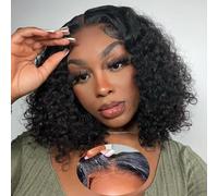Parrucca Donna Ricci Short Bob Human Hair Wig for Women 5x5 Deep Curly Lace Wigs Human Hair Glueless Wig Pre Plucked Natural Hairline with Baby Hair Brazilian Real Virgin Lace Wigs 8 Pollici