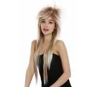 Parrucca Donna Uomo 80er Glam Rock Popstar Capelli Cotonati Lungo Mix Biondo