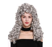 Parrucca Donna Uomo Barocco Rinascimento Nobiluomo Lungo Ricci Grigio Argento