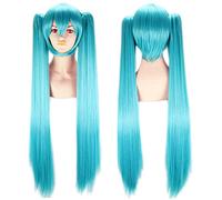 Parrucca doppia coda di cavallo Hatsune Miku parrucca per feste anime lunga e liscia per ragazza bella parrucca sintetica Hatsune Miku Cosplay blu lago 100 cm/39 pollici
