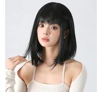 Parrucca dritta a lunghezza spalla per moda femminile con frange strati内卷 Trendy in capelli sintetici signore rete Fit comodo Cinturini regolabili Leggero Respirante festa Uso quotidiano