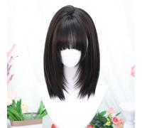 Parrucca Dritta Di Media Lunghezza Da Donna Parrucca Lolita Kawaii Con Frangia Capelli Sintetici Resistenti Al Calore Per La Festa Di Natale Di Halloween (Black)