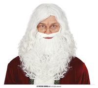 Parrucca e barba babbo natale lunga bianca mossa riccia santa claus