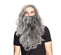 Parrucca e barba - cosplay realistica parrucca e baffi | Parrucca del mago riccio e barba lunga | Cosplay grigio lungo maschile adatto per eventi di Halloween, Teatro,