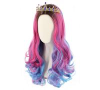 Parrucca e corona Audrey per bambine, parrucca rosa e blu lunga e ondulata