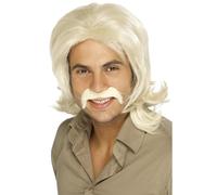 Parrucca E Moustache Da Disco Fever Bionda Anni '70 Set Retro Per Uomo
