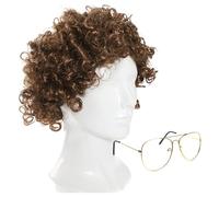 Parrucca e occhiali da personaggio Napoleon Dynamite, parrucca afro marrone e occhiali, perfetta per divertenti eventi in maschera e Halloween