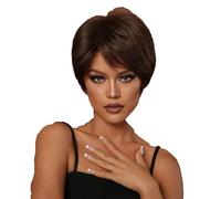 Parrucca estiva scura per capelli corti in stile europeo e americano, parrucca naturale per capelli corti da donna, parrucca con cuffia completa anti-età