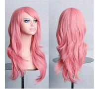 Parrucca Europea E Americana Grandi Capelli Ricci Lunghi Ondulati Cos Anime 70Cm Parrucca Lunga In Fibra Chimica Rosa Fumo