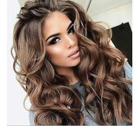 Parrucca Europea E Americana Per Donna, Capelli Castani, Lunghi, Ondulati, Ricci, Con Rete Rosa