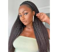 Parrucca Fascia Capelli Donna Brasiliana Yaki No Lace Frontale Headband Wigs Parrucche Dei Capelli Umani Per Le Donne Donne Nere Colore Naturale 180% Densità 26 Pollici Kinky dritto Half Black Wig