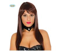 Parrucca Fashion Marrone Lunga Con Frangia Accessori Carnevale Donna