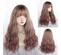 Parrucca Femminile Capelli Lunghi Fascia Piena Frangia D'Aria Sottile Colore Rattan Grandi Capelli Ondulati