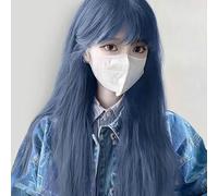 Parrucca Femminile Con Riflessi Foschia Blu Temperamento Grigio, Set Di Parrucche Per Simulazione Di Capelli Lunghi E Lisci, Con Copertura Completa Della Testa