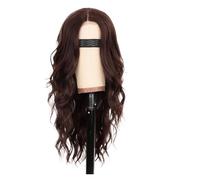 Parrucca for capelli ricci lunghi a onda grande in fibra sintetica di moda 1pc for donna Set testa completa in seta chimica ad alta temperatura con corsa(103-dark brown)