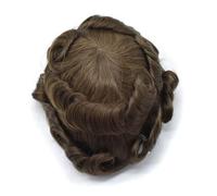 Parrucca for uomo in capelli umani castani 4#, protesi capillare traspirante in pizzo francese con parte posteriore in PU Toupee for Men(8x10)