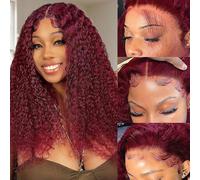 Parrucca frontale in pizzo 13 * 6 Ondata profonda con colore 99j #, colore Borgogna 100% capelli veri con densità 180% e linea dei capelli naturale e possibilità di creare un ciuffo libero per feste e