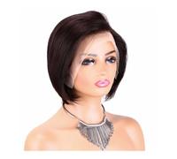 Parrucca frontale in pizzo 13x4, taglio corto Pixie da 8 pollici, senza colla, for donne nere, 150 densità, attaccatura dei capelli naturale(1b#)