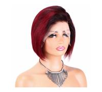 Parrucca frontale in pizzo 13x4, taglio corto Pixie da 8 pollici, senza colla, for donne nere, 150 densità, attaccatura dei capelli naturale(T1B/99J#)