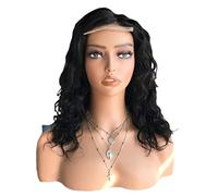 Parrucca frontale in pizzo a onde profonde, parrucche nere naturali per capelli umani, per uso quotidiano da donna, con fascia regolabile e frangia