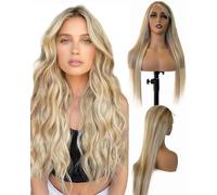 Parrucca frontale in pizzo biondo balayage capelli umani 76 cm Silky Straight Ombre Highlight 13x6 HD tradurre parrucche frontali in pizzo con separazione profonda radici castano chiaro a biondo