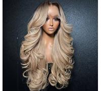 Parrucca frontale in pizzo biondo cenere chiaro Ombre capelli umani densità 210% capelli biondi tè al latte con crescita naturale radici castane 13x4 HD parrucca ondulata del corpo parrucca