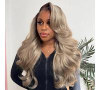 Parrucca frontale in pizzo biondo cenere chiaro ombré capelli umani densità 210% capelli biondi tè al latte con crescita naturale radici castane 13x4 HD parrucca ondulata del corpo parrucca