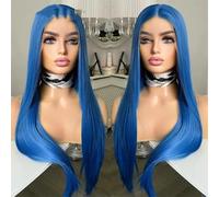 Parrucca frontale in pizzo blu parrucca sintetica lunga onda naturale liscia setosa uso quotidiano parrucche resistenti al calore blu dritto 61 cm pizzo anteriore
