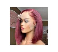 Parrucca frontale in pizzo bob, bordeaux, capelli umani, 13 x 4, liscia, 180 densità, trasparente, colore rosso, in pizzo, aggiunge volume ai capelli (14 pollici)