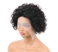 Parrucca frontale in pizzo con taglio pixie corto e riccio, parrucche frontali in pizzo HD for donne, 8 pollici, nero naturale, densità 150 Topper per Capelli da Donna(13x4 lace)