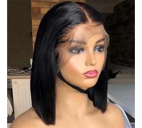 Parrucca Frontale In Pizzo Da Donna Capelli Umani Trasparenti Chiusura In Pizzo Dritto 13X4 Parrucche Caschetto Nero Naturale 230 14inches#13x4