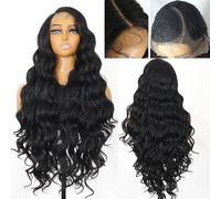 Parrucca frontale in pizzo extra lunga da 30 pollici con parte T 13x5X1 a boccoli morbidi, con capelli baby, fibra sintetica multicolore resistente al calore, parrucca in pizzo da donna Fibra ad alta 