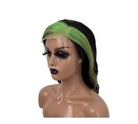 Parrucca frontale in pizzo HD, 13 x 4, colore verde e nero, densità al 150% aggiunge volume ai capelli (16")