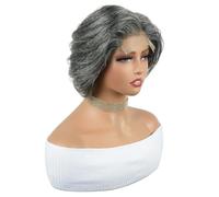 Parrucca frontale in pizzo HD 4x4 grigia, parrucche corte e dritte senza colla for uso quotidiano da donna, 8 pollici